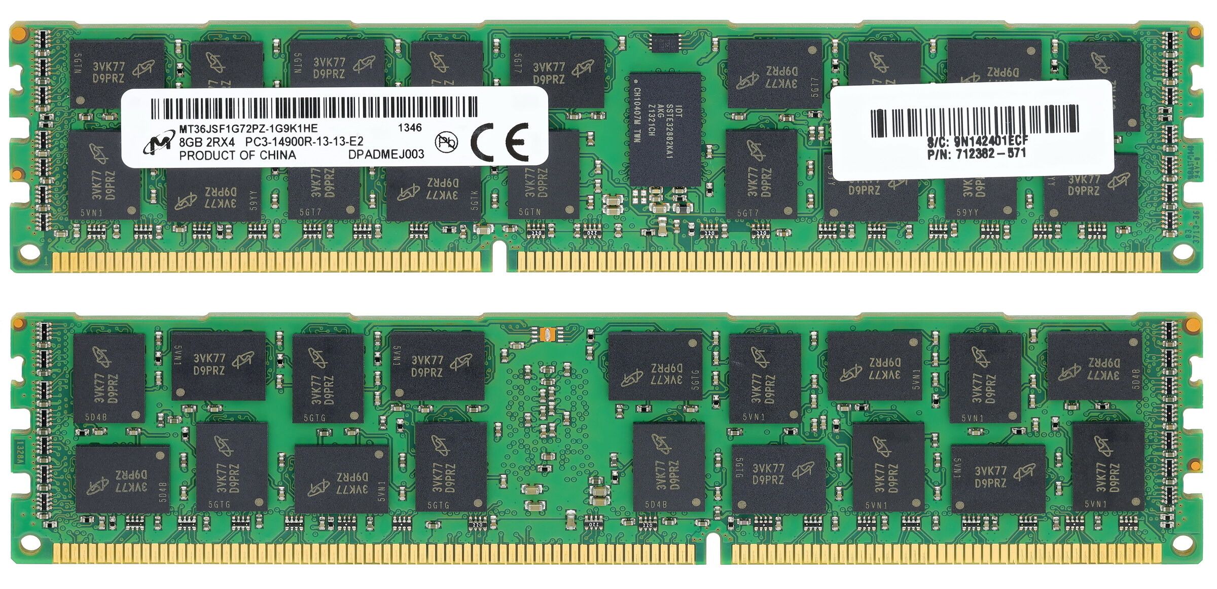Модуль памяти RDIMM: лицевая и оборотная стороны